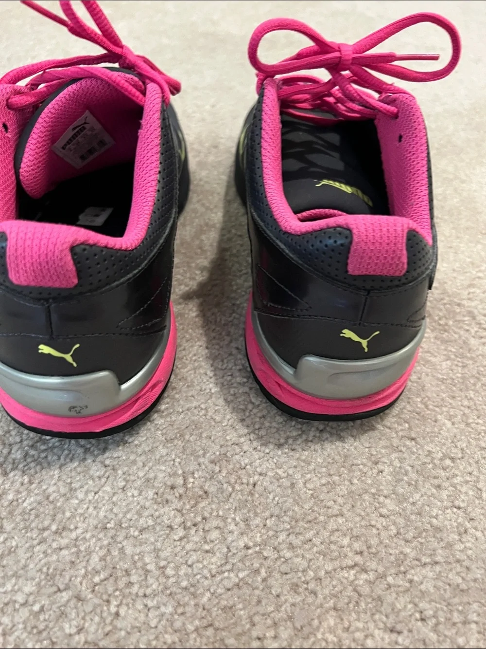 Puma Sneakers Duo — Black with Pink & White with Orange Accents, As Is